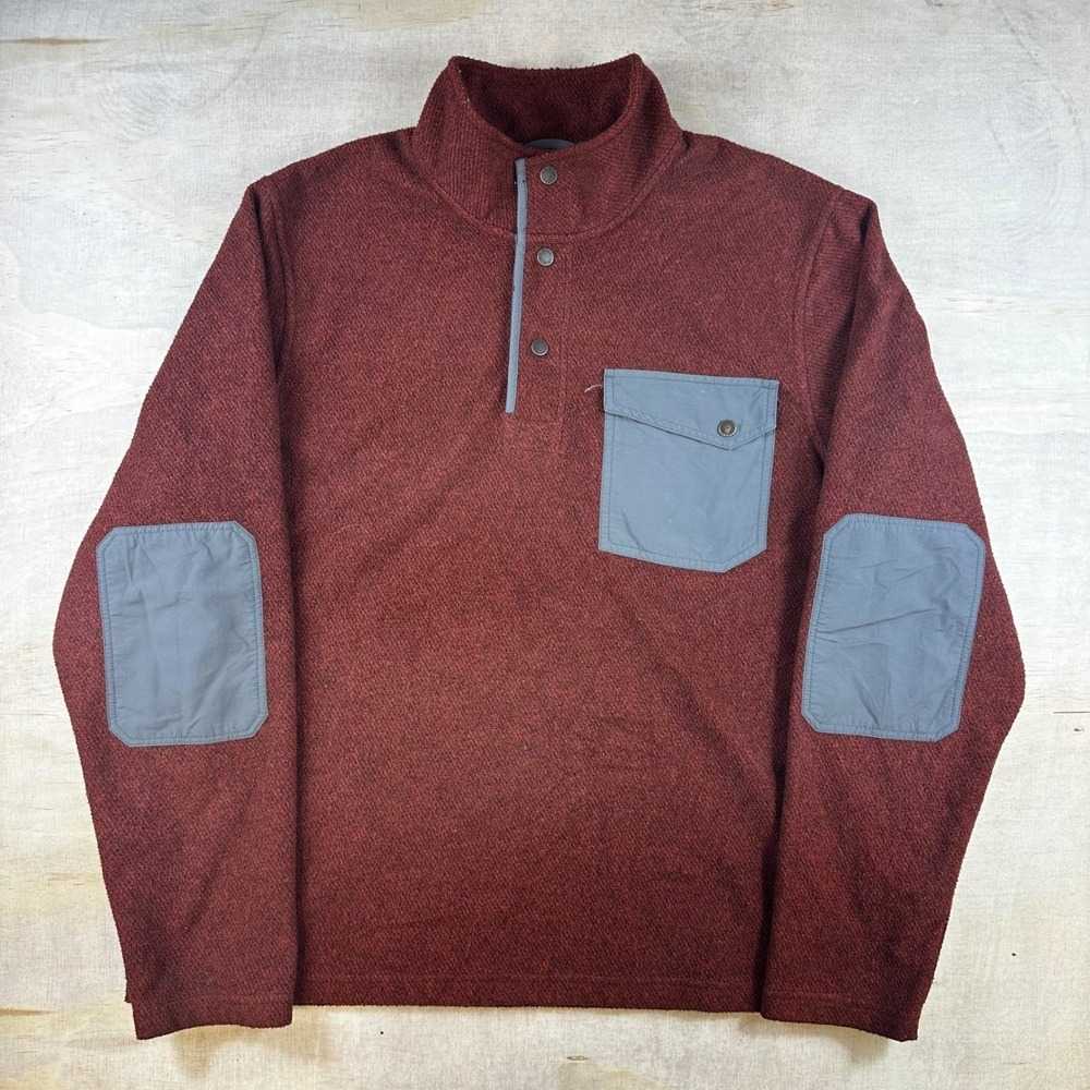 LL Bean Vintage Mens XL Burgundy Heathered Quarter Snap Pullover Sweater